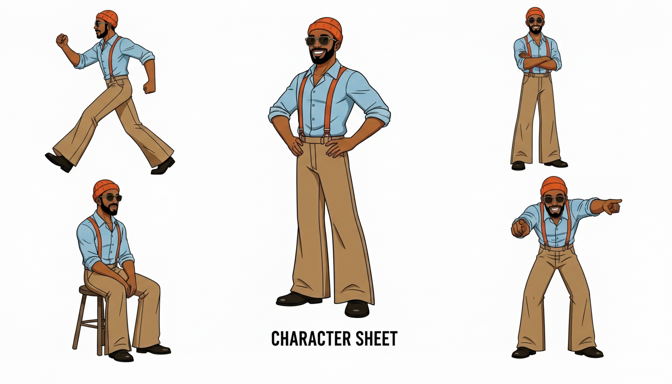 CharliBereal character design sheet showing multiple poses