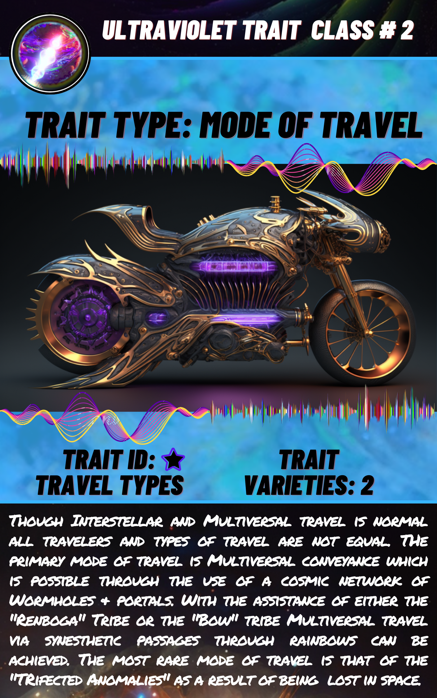 Ultraviolet Trait Class 2: Mode of Travel with futuristic motorcycle
