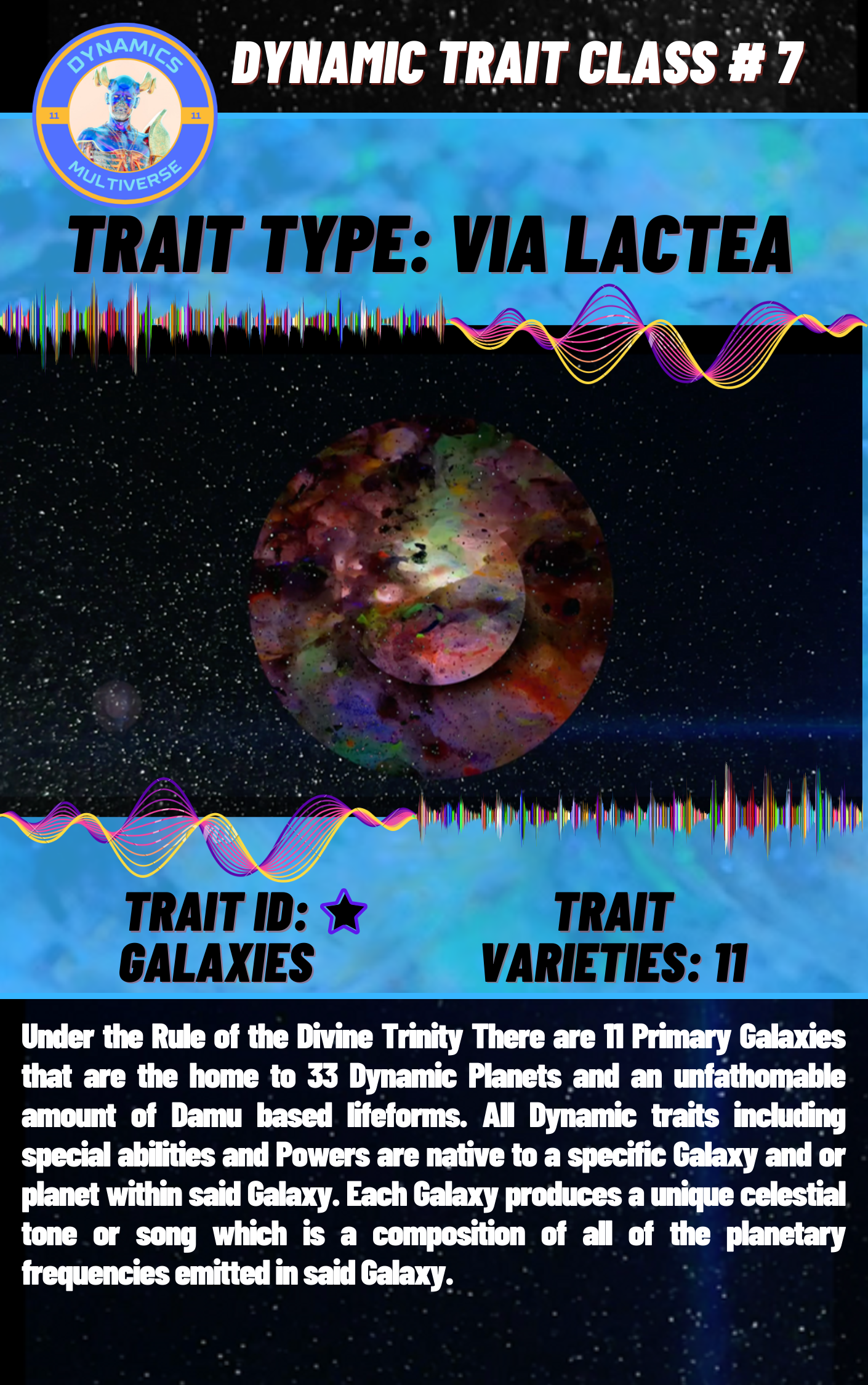 Dynamic Trait Class 7: Via Lactea, the 11 Primary Galaxies