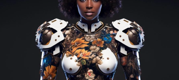 Dynamic character with floral chest armor