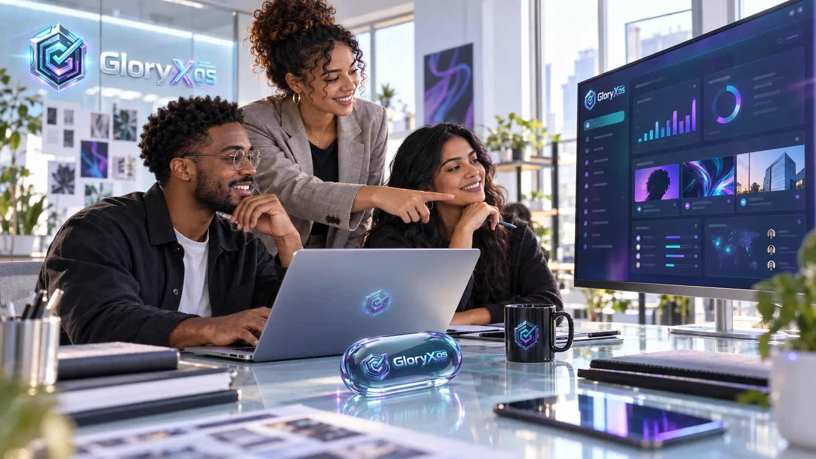 The approved GloryXOS agency team in their branded workspace, shown in full
