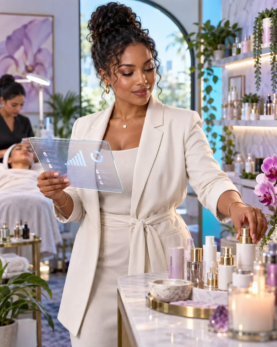 Beauty founder reviewing an IPXS customer system